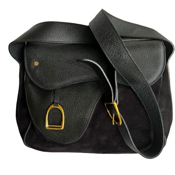 Gucci Handbags - Black Leather and Suede Gucci Saddle Bag